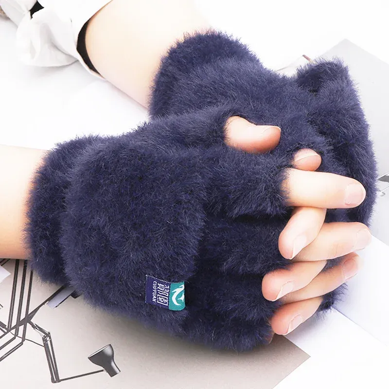 Plüsch Fingerlose Handschuhe Weibliche Winter Handschuh Weiche Warme Student Frauen Flip Handschuhe Outdoor Schreiben Handschuhe Verdickt Kälte Schutz