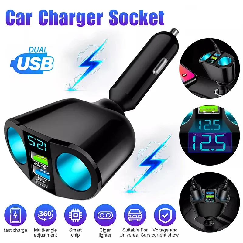 Mehrere Geräte können gleichzeitig mit Digital anzeige Auto Charg Dual-Port Auto Ladegerät Adapter aufgeladen werden