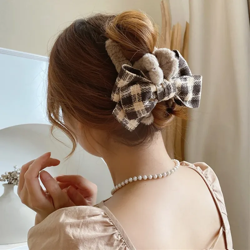 Haimeikang Bogen Plüsch Haar Krabben Krallen Mädchen Winter Pferdeschwanz Styling Werkzeuge Haar Clip Für Frauen Mode Kopfbedeckungen Haar Zubehör