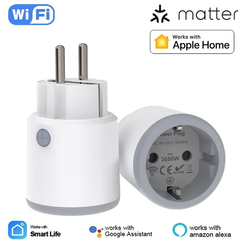 Matter Smart Power Plug Wifi 16A Power Meter Fernbedienung EU Steckdose Funktioniert mit Tuya Homekit Echo Alexa Google Home Smartlife