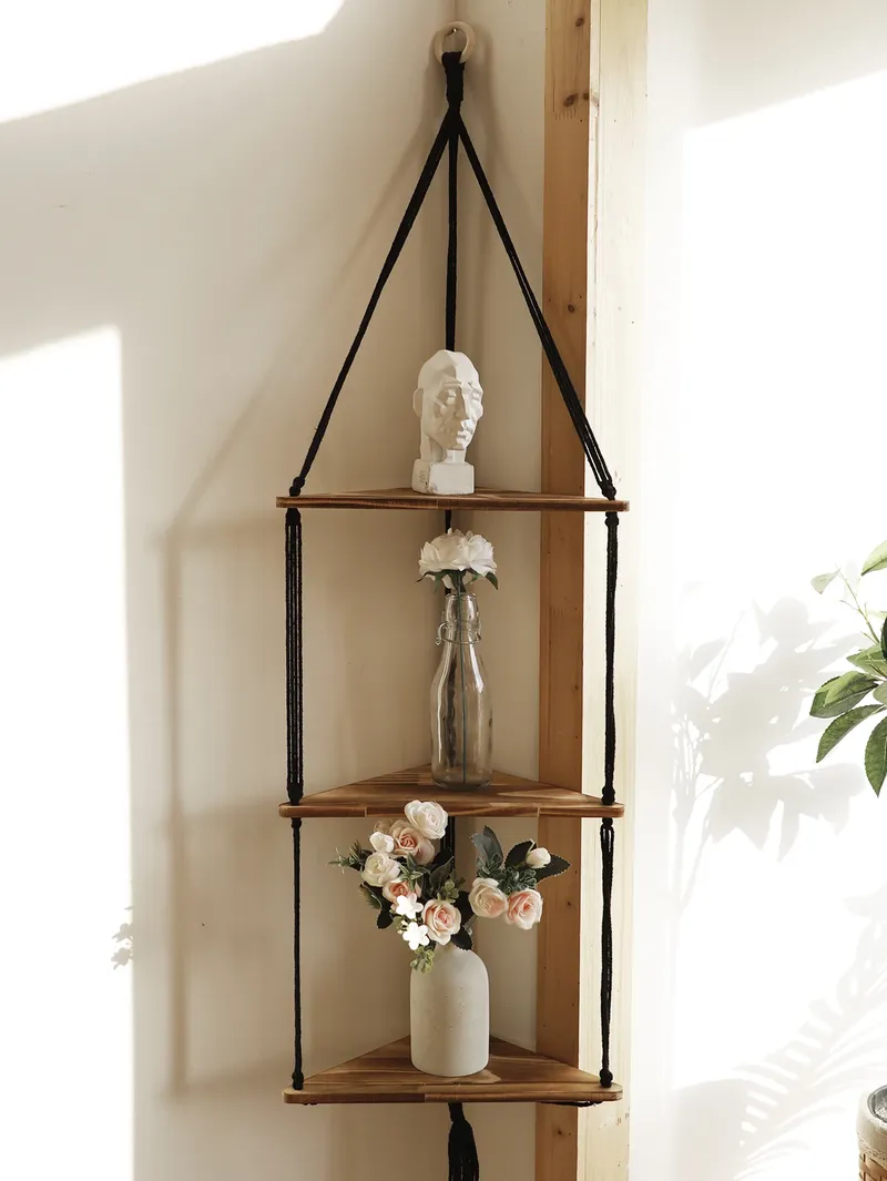Holz Ecke Regal Wand Dekor Topf Lagerung Display Stand Makramee Schwimmende Regal Wand Organizer Boho Zimmer Nordic Hause Dekoration