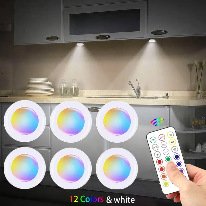 LED-Unterschrankleuchten mit Fernbedienung, kabelloses RGB-Nachtlicht mit Farbwechsel für Küche, Schlafzimmer, Schrank, Theke