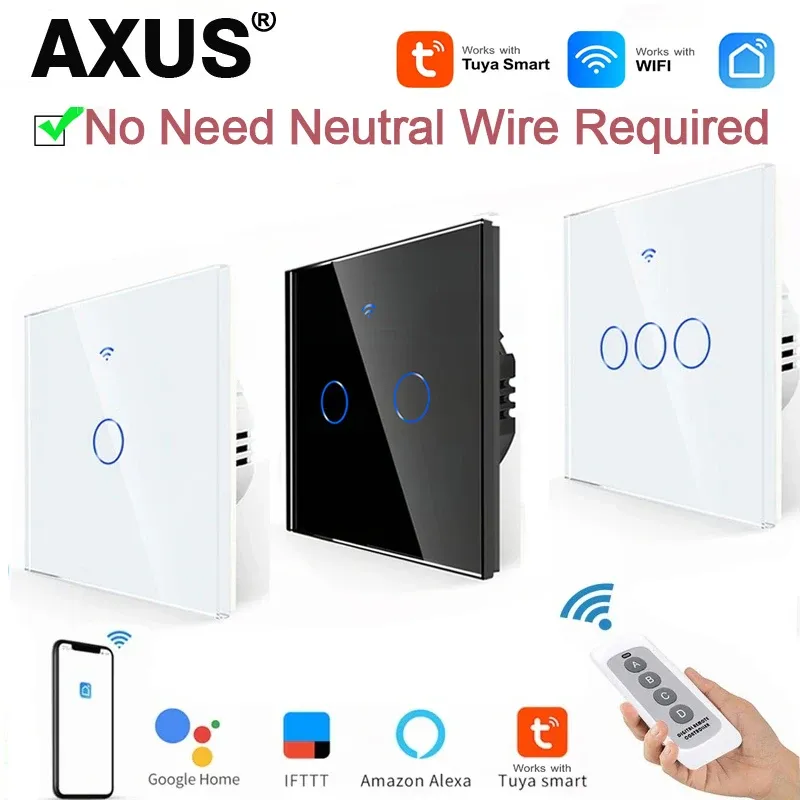 AXUS EU WiFi Smart Licht Schalter Touch Schalter RF433 Kein Neutralleiter Smart Home Leben Tuya App Steuerung Unterstützung Alexa Google Hause