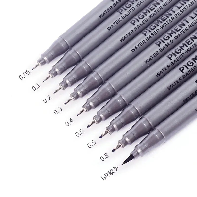 0,05–0,8 mm, mehrere Größen, wasserdicht, schnell trocknend, professionelle Skizzenhakenlinie, Nadelstift, Pinsel, Kunstschule, Büro, Schreibwaren