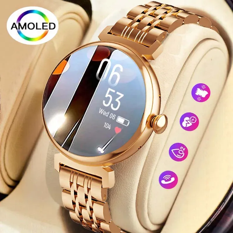 1,04 Zoll AMOLED-Bildschirm Mode Damen Smart Watch Bildschirm Anzeige immer Bluetooth Anruf Smartwatch Metallgehäuse Kleine Bildschirmuhr