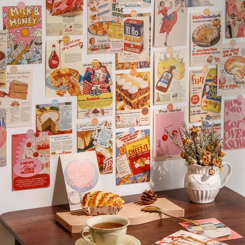 30 Stück DIY dekorative Poster Wandkunst, Ins Vintage Brot alte Zeitungen Foto Bilder Raumdekoration, ästhetisches Wandcollagen-Set