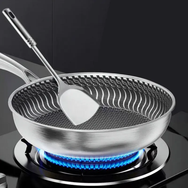 Ganzkörper-Dreilage-Edelstahl-Bratpfanne 316 Edelstahl-Wok-Pfanne doppelseitige Waben-Pfanne geeignet für alle Herd
