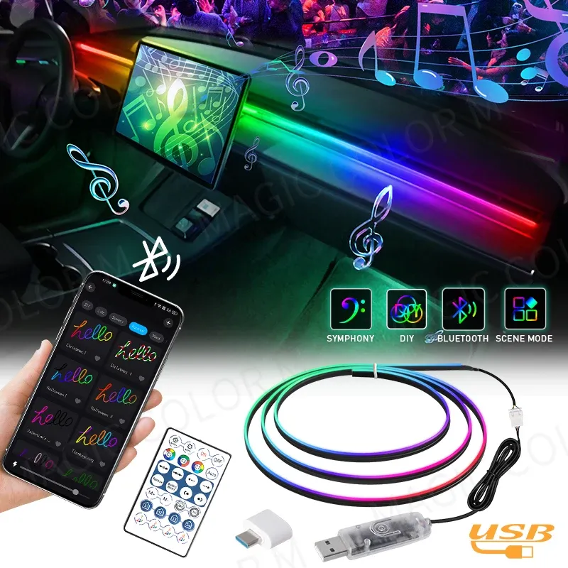 Vgetting 140/55,1 Zoll Auto Umgebungslichter 2in1 Universal LED Symphony RGB Atmosphäre Lampe USB APP Fernbedienung für Tesla Modell 3 Y S X