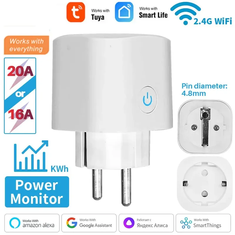 Smart stecker wifi steckdose eu 16a/20a mit power monitor timing funktion tuya smart life app arbeitet mit alexa google home