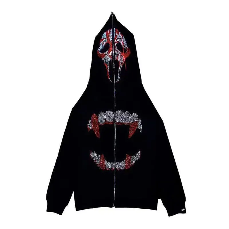 Y2K Strass Zip Up Hoodies Männer Gothic Langarm Jacken Hoodies Mode Streetwear Frauen Oversize Sweatshirt Männer Kleidung