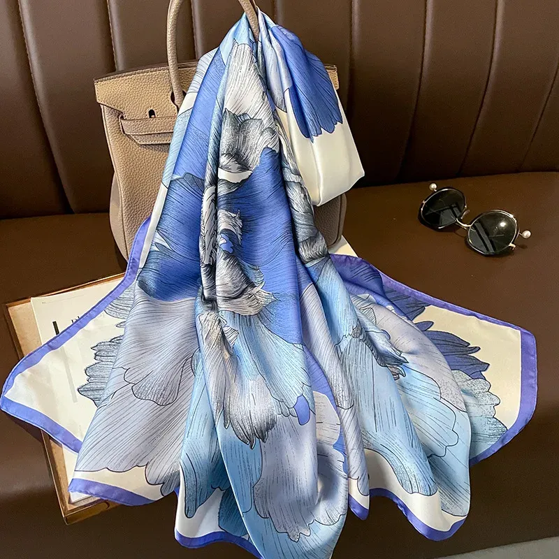 2023 Spanien Luxus Seidenschal Marke Designer Ombre Große Blütenblatt Floral Schals Pashmina Dame Wraps Schals Foulard Moslemisches Hijab Sjaal