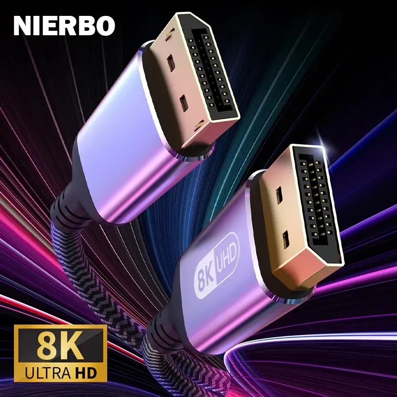 NIERBO DisplayPort-Kabel, 8K DP, 1,4 Kabel, 8K@60Hz, 4K@144Hz, geflochtenes Hochgeschwindigkeits-Display-Port-Kabel, kompatibel mit TV-Monitor, Laptop