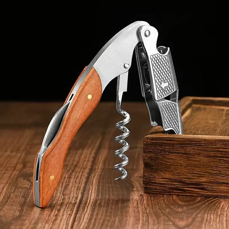 Professionelle Wein Opener Holzgriff Edelstahl Wein Korkenzieher Einfache Multifunktions Tragbare Bier Flasche Opener Küche Werkzeuge