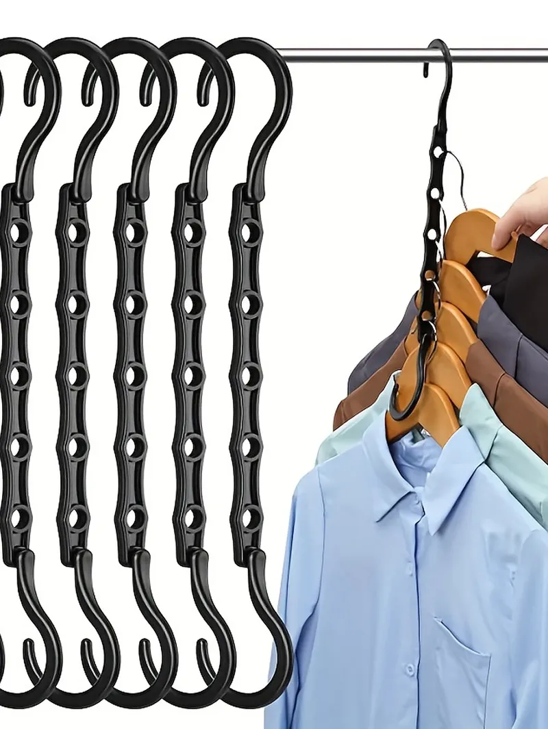 Platzsparende Aufbewahrungsbügel, multifunktionale Kunststoff-Kleiderständer, drehbarer Organizer, Kleiderbügel, 5-Loch, magischer Schrank, Kleiderschrank-Organizer