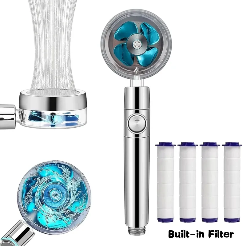 360-Grad-Drehung Turbo Fan Duschkopf Hochdruck wassersparende Spray verstellbare Duschkopffilter Badezimmerzubehör