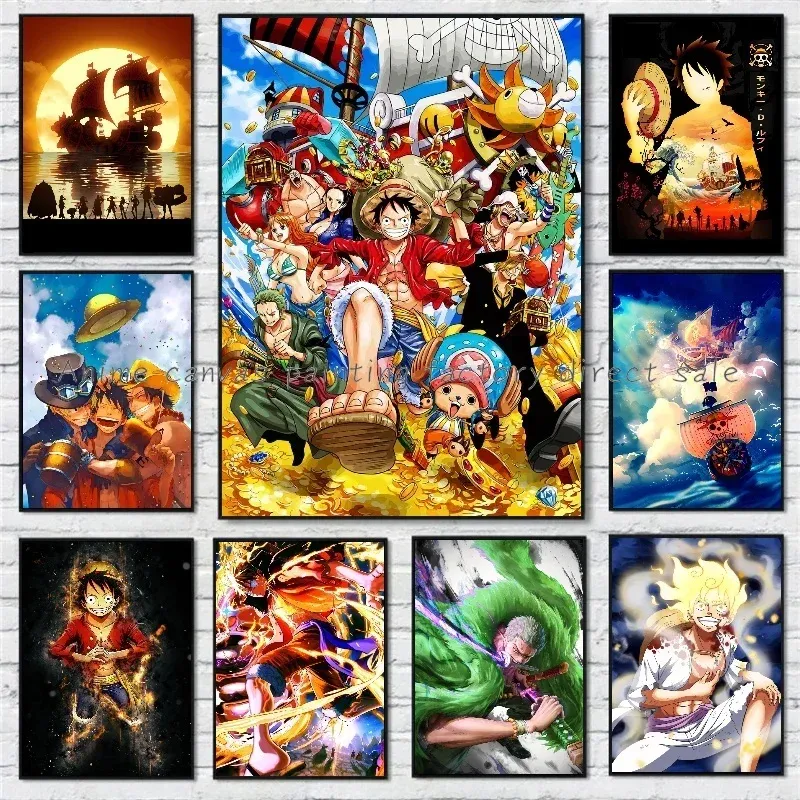 Japan Bandai Retro Anime Umgebende One Piece Ruffy Kunst Leinwand Malerei Poster Drucken Wandbild Hause Wand Ästhetische Zimmer Dekor