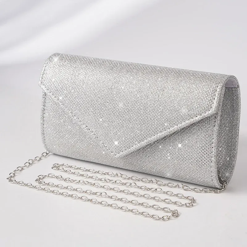 Frauen Umschlag Abend Tasche Glitter Damen Kette Schulter Taschen Glänzend Silber Lange Geldbörse Weibliche Hochzeit Party Kupplungen Mini Handtasche