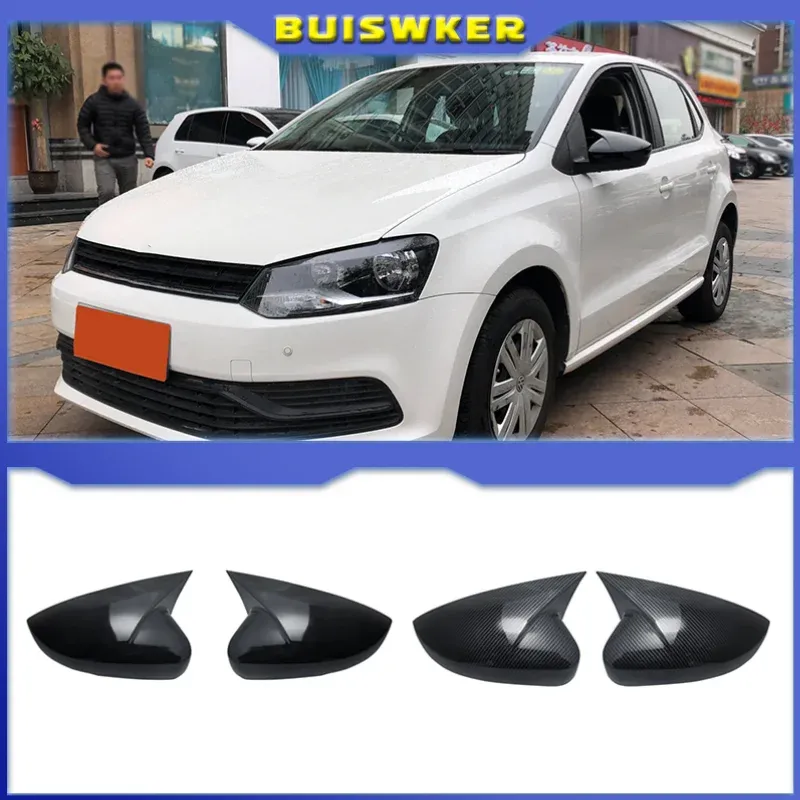 2 Stück für Volkswagen VW Polo MK5 6R 6C 2009–2017, ABS-Seitenrückspiegel-Abdeckkappen, Muschelverkleidung, OX-Horn-Stil, außen