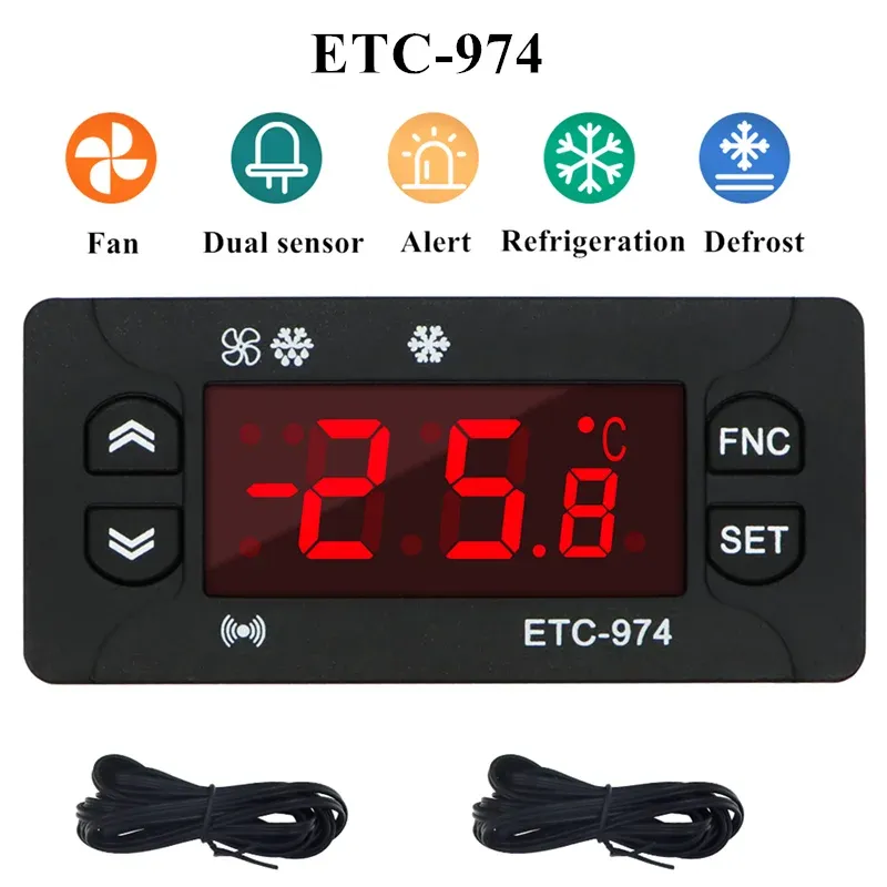 ETC-974 Temperaturregler Kühlschrank Abtauen Heizung Steuerung Temperaturregler mit Dual-NTC-Sensor 220 V