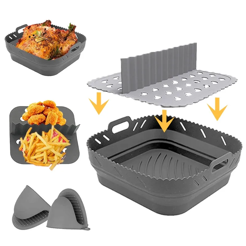 Air Fryer Silikon Form Korb Runde Quadratische Wiederverwendbare Faltbare Bpa Frei 20 cm/22 cm AirFryer Form Liner Zubehör