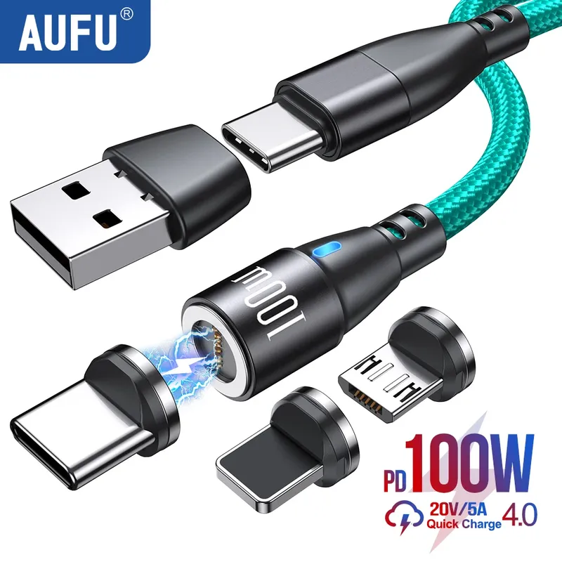 AUFU 100 W PD Schnellladegerät Magnetkabel USB C auf Typ C Micro Magnetisches Datenkabel 5A USB-Kabel für iPhone 14 MacBook Samsung S22