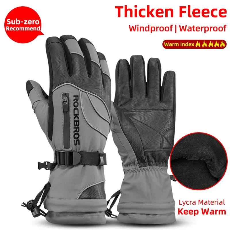 ROCKBROS Winterhandschuhe Motorrad Wasserdichte Fleece Thermohandschuhe Snowboard Schneemobil Handschuhe Männer Frauen Schnee Radfahren Handschuhe