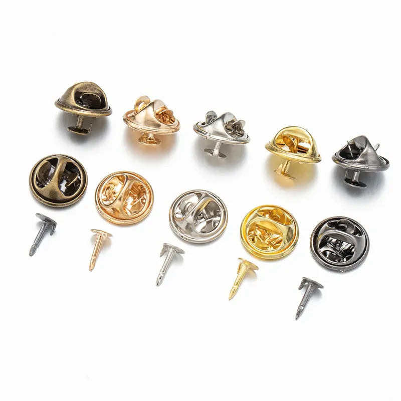 50 stücke Nagel Krawatte Tack Revers Pin Zurück Kupplung Streuung Schmetterling Verschluss Squeeze Runde Prise Clip Brosche Schmuck Handwerk