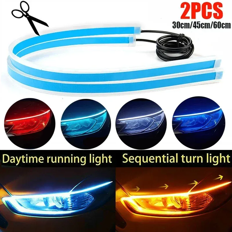 2Pcs 12V Led Guide Streifen Scheinwerfer für Auto Tagfahrlicht Blinker Birne DRL Sequentielle Switchback 30cm/45cm/60cm