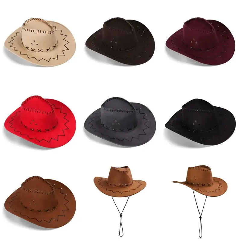 Frauen Männer Cowboyhut Western Wildleder Cowgirl Hüte Mode West Kostüm Party Kopf bedeckung Unisex Mütze