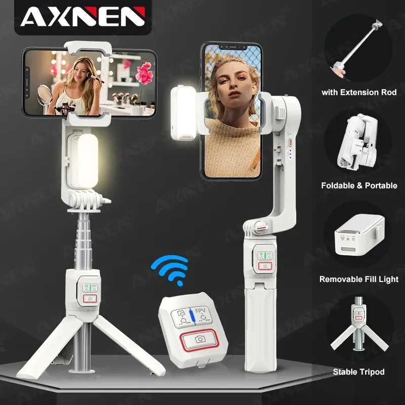 AXNEN A10 Handheld Gimbal Smartphone Stabilisator mit Fülllicht Verlängerungsstange Fernbedienung Handy Selfie Stick für iPhone Samsung