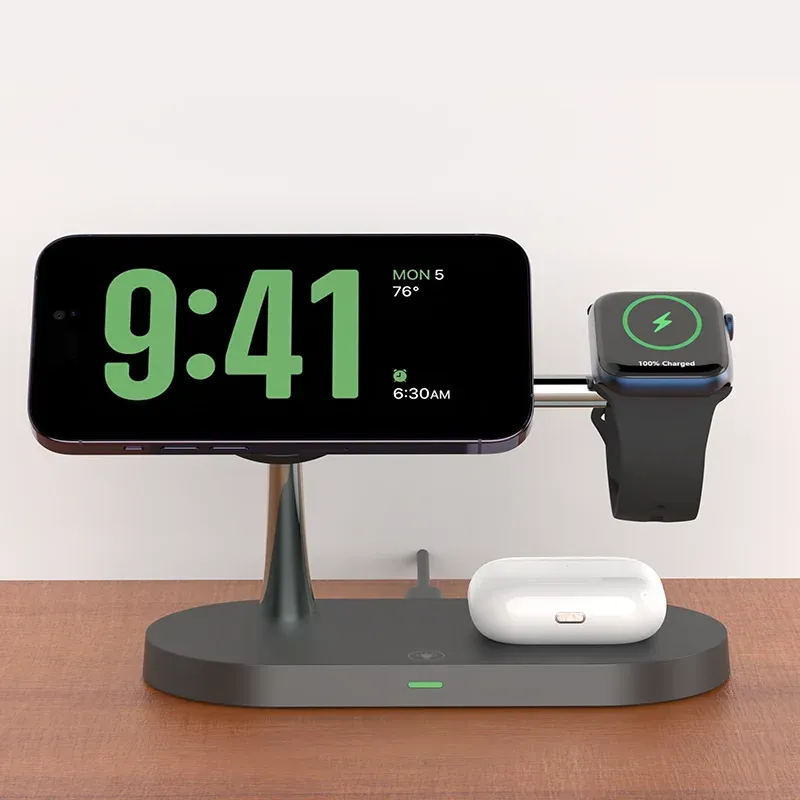 3-in-1 kabelloser Ladeständer für iPhone 12/13/14/15/16/17 Schnellladestation für Apple Watch 10 9 8 7 6 5 4 Airpods 2 3 Pro