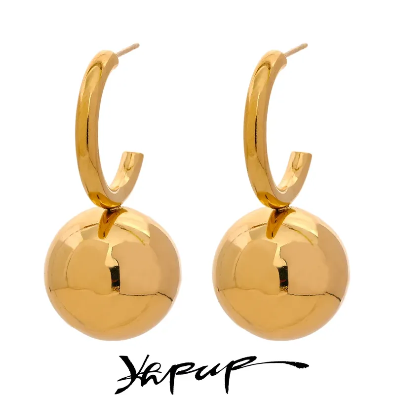 Yhpup Edelstahl Runde Kugel Glatte Perle Tropfen Huggie Ohrringe Gold Silber Farbe Verhindern Allergie Metall Ungewöhnliche Schmuck Geschenk
