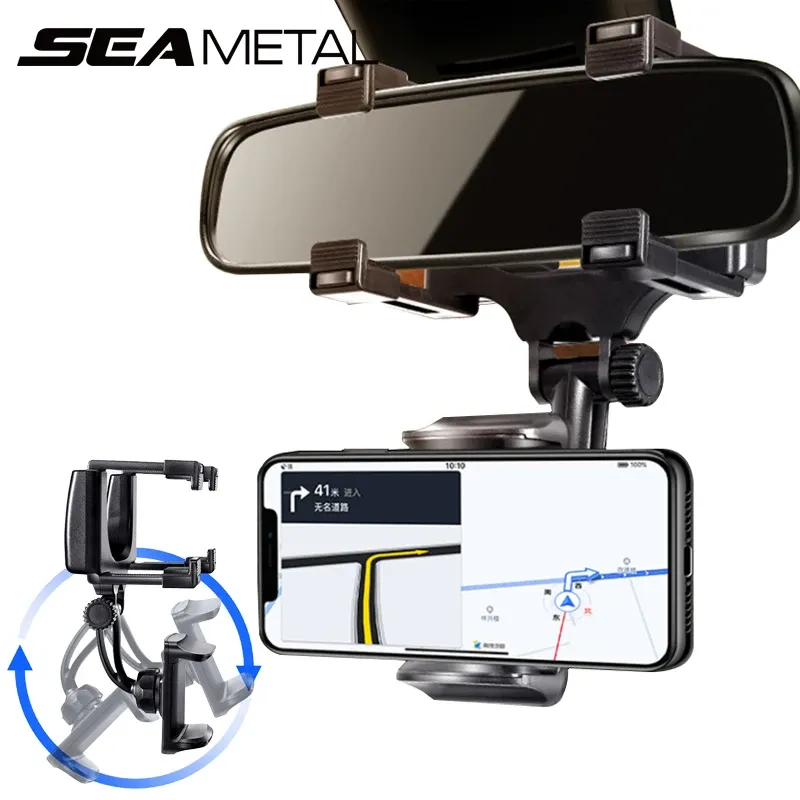 SEAMETAL Rückspiegel-Telefonhalter für das Auto, freie Rotationseinstellung, Telefonhalterung, stabiler Greifer, Smartphone-Navigationshalterung