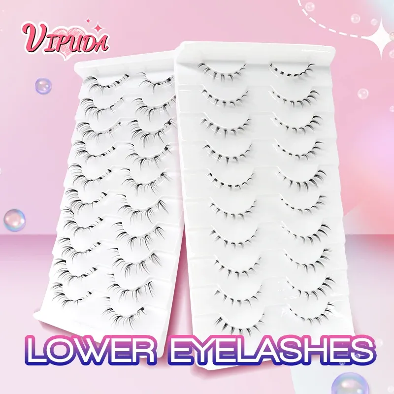 10Pairs Untere Wimpern Manga Untere Wimpern Klar Band Wispy Kleine Flamme Unter Wimpern Koreanische Make-Up Cosplay Werkzeuge