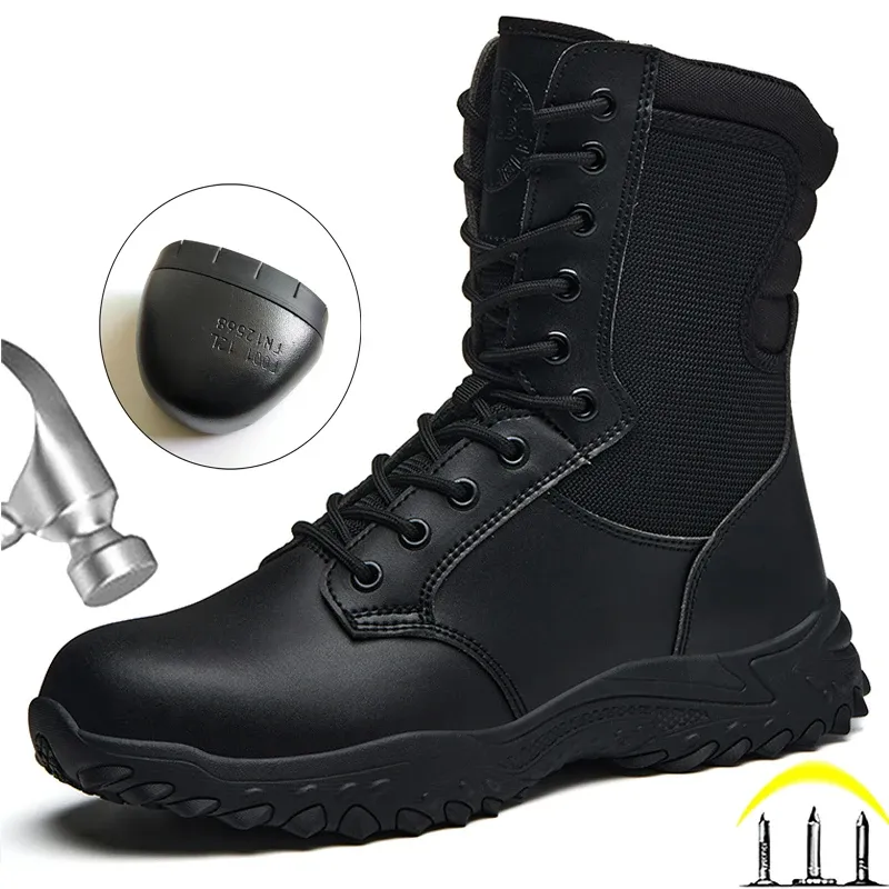 Arbeits- und Sicherheitsstiefel für Herren, Outdoor-Stiefel, pannensichere Arbeitsschuhe, bruchsichere Wüstenkampfstiefel, Schutzschuhe, Stahlkappenstiefel