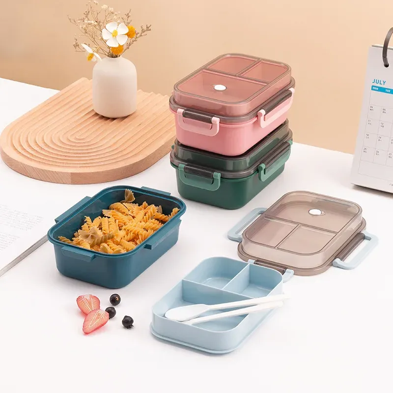 Tragbare versiegelte Lunchbox, 2-stufiges Gitter, Mikrowelle, verfügbar, Heizung, Studentenbüro, Personal, Obst, Lebensmittelbehälter mit Gabeln, Löffel