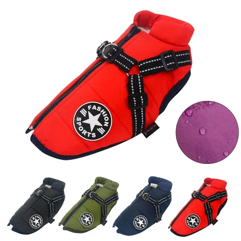 Winter warme Hundejacke, wasserdichter Haustiermantel für kleine große Hundekleidung, Fleece mit Geschirr, Welpenweste, Chihuahua, Labrador-Kostüm