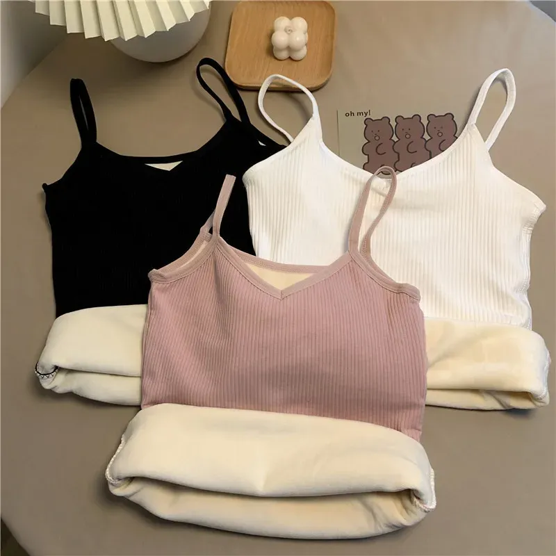 Frauen Winter warmes Top dünnes Samt Korsett Top solide y2k ärmellose Tanktops ärmellose sexy schlanke Fleece Korsett Top weiblich - 4.34 EUR