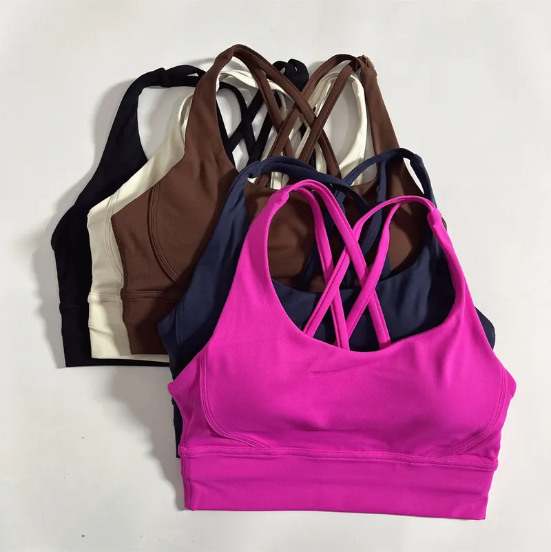 Einfarbig Weiche Kreuz Zurück Frauen Fitness Bh Strumpfhosen Yoga Weste Hohe Festigkeit Stoßfest Gym Sport Top Push-Up Mit Brust Pad
