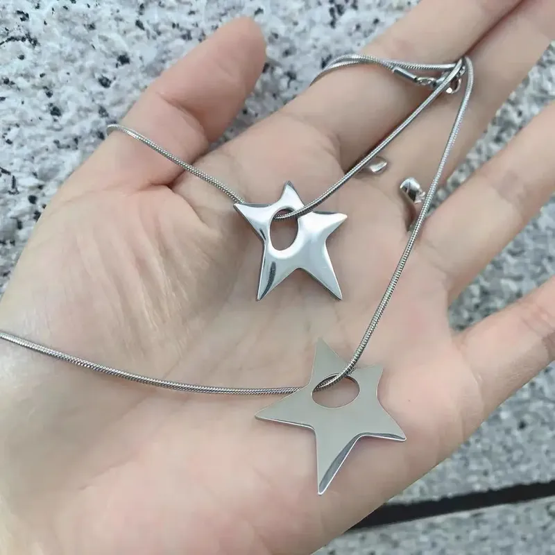 Y2K Unregelmäßige hohle Stern-Anhänger-Edelstahl-Halskette für Damen und Herren, Unisex, Punk, Hip Hop, 2023, trendiger Halsketten-Schmuck