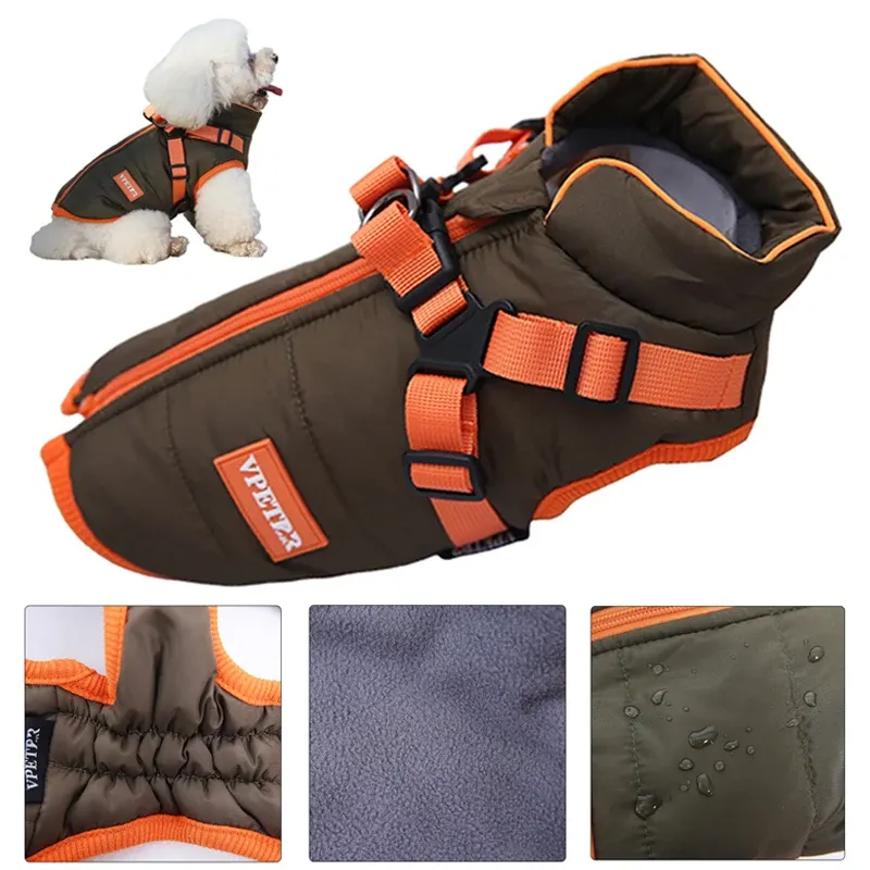 Welpenjacke, wasserdichte Haustierkleidung für kleine Hunde mit Geschirr, warme Winter-Chihuahua-Weste, Yorkie-Mantel, französisches Bulldoggen-Kostüm