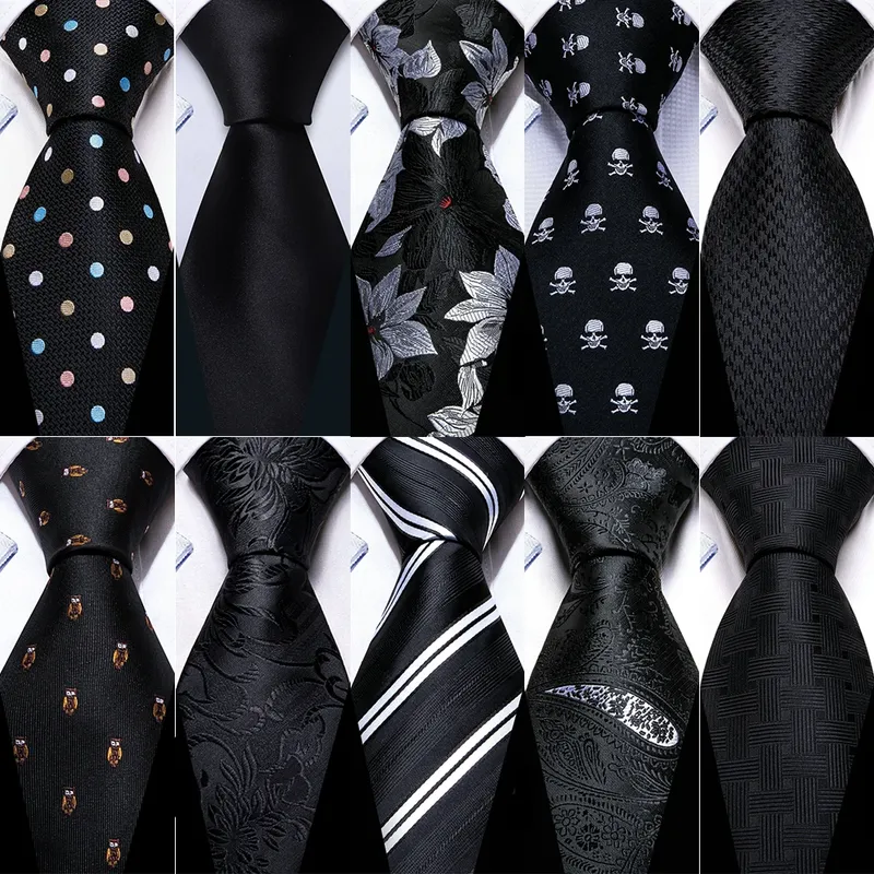 Business-Krawatten aus schwarzer Seide für Herren, klassisch, solide, hochwertige, gewebte Einstecktuch-Manschettenknöpfe, Sets, Party, formelle Designer-Barry.Wang