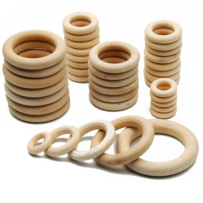 Unvollendeter massiver natürlicher Holz-Beißring aus Holz, bleifreie Perlen für Ornamente, Verbinder, Schmuckherstellung, Makramee, DIY-Holzreifen
