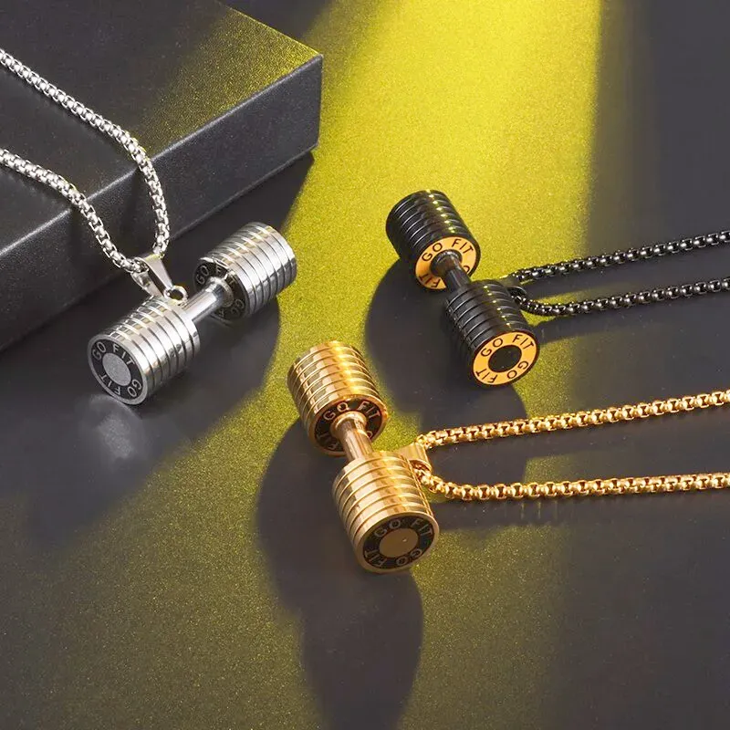 Coole Titan Stahl Hantel Anhänger Halskette Barbell Fitness Anhänger Männer und Frauen Freizeit Sport Punk Schmuck