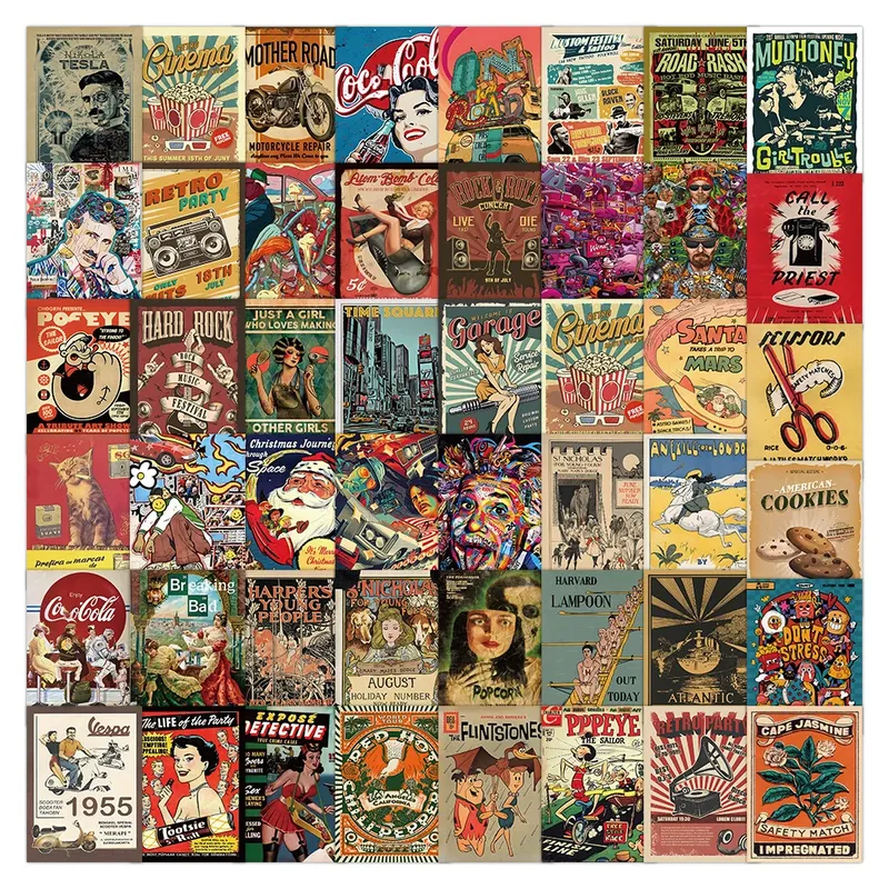 10/30/60PCS Retro Amerikanischen Stil Vintage Poster Cartoon Aufkleber DIY Laptop Gepäck Skateboard Graffiti Aufkleber Spaß für Kind Geschenk