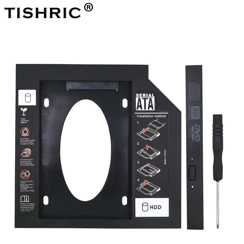 TISHRIC Kunststoff-HDD-Caddy 9,5 oder 12,7 mm SATA 3.0 Optibay 2,5 Zoll SSD DVD-Festplatten-Treiber CD-ROM-Adaptergehäuse