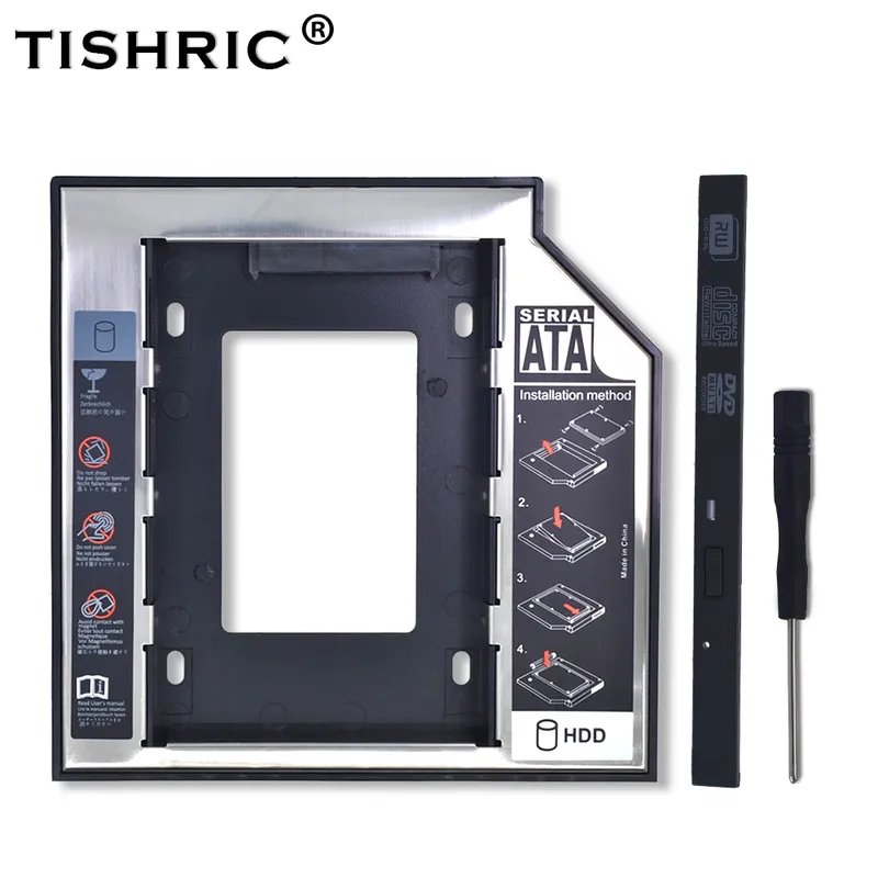 TISHRIC Kunststoff Aluminium Universal 9,5/12,7 mm SATA 3.0 2. HDD Caddy 2,5 Zoll SSD CD DVD zu HDD Gehäuse Gehäuse CD-ROM ODD Optibay