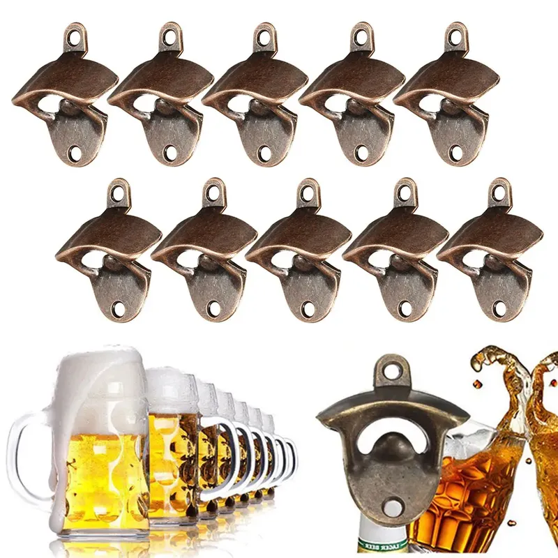 10PCS Wandmontierter Bierflaschenöffner Zinklegierung Soda Bier Wein Flaschenöffner Vintage Heavy Duty Flaschenöffner für Küche Party
