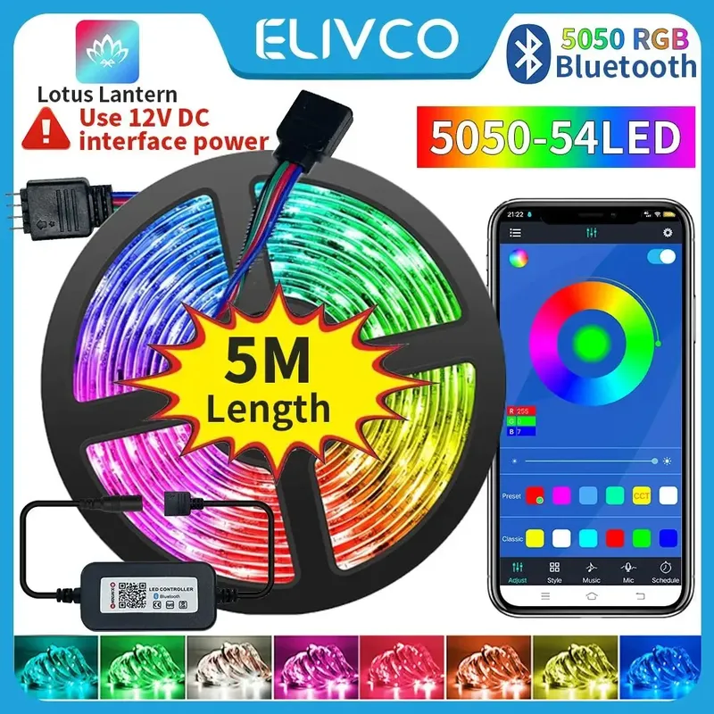 12 V Led Streifen Lichter RGB 5050 5 M 54 LEDS Bluetooth APP Steuerung Luces Led Flexible Diode Dekoration für Wohnzimmer Lampe Band