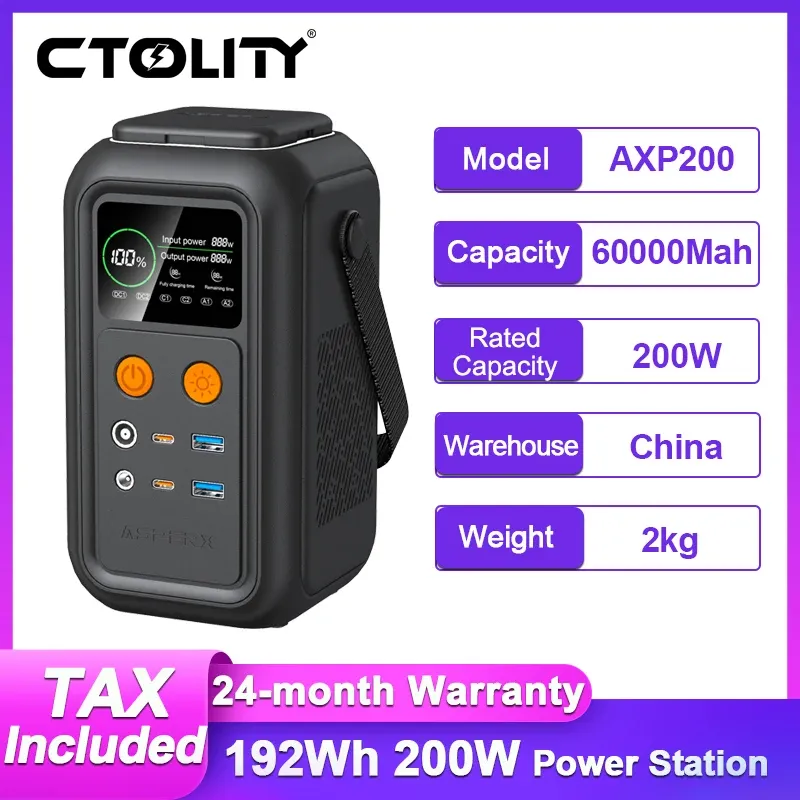 CTOLITY 200 W tragbares Kraftwerk 192 Wh Lifepo4-Akku-Powerbank Notstrom ZWEI USB TYPE-C-Anschluss für Outdoor-Camping